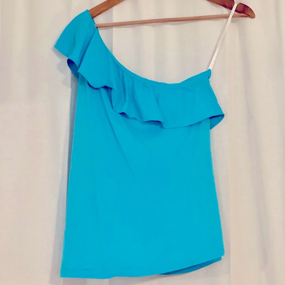 Lilly Pulitzer One Shoulder Turquoise Ruffle Tank - Picture 4 of 4